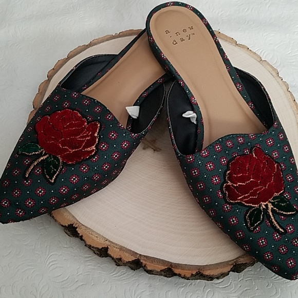 a new day Shoes - A New Day Red Rose Design Mule Shoes Size 7